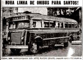 Carroceria sobre chassi Ford em propaganda da empresa Auto Rápido Brasil, de fevereiro de 1948, anunciando a inauguração de nova linha entre São Paulo e Santos.