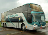 Panorâmico DD em chassi O500 RSD na frota da paranaense Viação Garcia, aqui apresentado com nova pintura (fonte: portal onibusluxuosos).