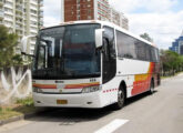 Em Buss 340 em chassi Scania K 360 da empresa uruguaia Compañia Oriental de Transportes - COT, em fotografia tomada em Punta del Este, em novembro de 2018.