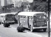 Carroceria urbana Caio sobre FNM, seguido de um Grassi - ambos da paulistana CMTC em 1948 (fonte: João Marcos Turnbull).