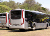 Dois Apache Vip V expostos em agosto de 2022 na Bus Brasil Fest, em Campinas (SP), um sobre chassis VW 17.230 (à esquerda) e outro sobre Mercedes-Benz O500U (foto: Krayon Klein / onebusbr).