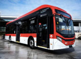 Chassi elétrico Mercedes-Benz eO500U equipado com carroceria eMillennium, preparado em janeiro de 2025 para a primeira campanha de divulgação no exterior, iniciada pelo Chile.