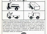 Anúncio de março de 1967 mostrando parte da linha de veículos industriais da Cebra: tratores para 8 e 10 t, basculante e carro-plataforma.