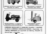 Propaganda de representante da Cebra, de meados de 1967, também mostrando as empilhadeiras da marca - elétricas para 1 t e a gasolina para 2 e 2,5t.
