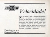 Publicidade de outubro de 1931 louvando o conforto e a velocidade do Chevrolet 1931, com seu motor de seis cilindros e... 50 cv.