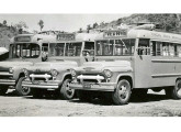 Duas gerações Chevrolet na frota da Viação Águia Branca, de Cariacica (ES): à frente, dois modelos de 1957 com carroceria GM; ao fundo, o primeiro Chevrolet brasileiro encarroçado pela Grassi (fonte: Água Branca).