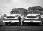 Dois caminhões Chevrolet 1963 na raríssima configuração cavalo-mecânico transportam pranchas de madeira em Lages (SC) (fonte: Sérgio Rodrigues).
