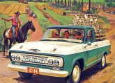 Picape C-1404, belo projeto brasileiro lançado em 1964; a imagem foi retirada de uma das propagandas da colorida campanha de lançamento da nova linha.