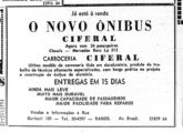 Pequena publicidade de jornal, de junho de 1957, anunciando o lançamento da primeira carroceria Ciferal.