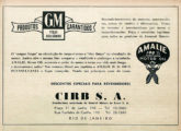 Cirb como agente autorizado GM para venda de peças e componentes e recondicionamento de motores e órgãos mecânicos; o anúncio foi veiculado nos anos de 1950 e 51. 