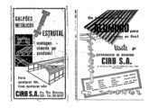 A Cirb também atuou no ramo de estruturas para galpões e material metálico para construção; os anúncios são de dezembro de 1954 e março de 1956.