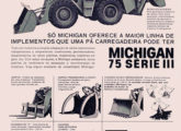 Anúncio de novembro de 1968 divulgando os implementos disponíveis para a pá Michigan 75.