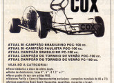 Publicidade dos karts Cox, de 1974, um dos projetos de sucesso do piloto Zeca Giaffone.