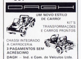 Outro anúncio da mesma época, onde se percebe a característica do buggy, com frisos horizontais gravados na fibra-de-vidro, entre as lanternas.