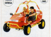 Pequena peça de propaganda da Fapinha, de 1995; na imagem, o minicarro Xingu, lançado em 1991 e até recentemente em produção.