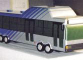 Maquete do ônibus urbano Saturno, com piso baixo, motor diesel horizontal no teto e motores hidráulicos nas rodas, apresentado na IV Expo MecAut, em dezembro de 1989.