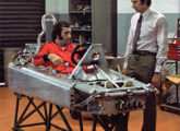 Em 1974, Emerson e Wilson (de pé) avaliam o cockpit do seu primeiro carro de Fórmula 1 (fonte: 4 Rodas).