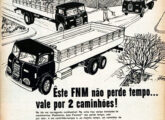 Três FNM com cabine de fábrica no transporte de carga geral.