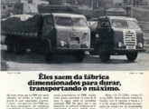FNM V-12 1969 ao lado de um V-4 1956 - utilizados como atestado de resistência dos caminhões em publicidade de janeiro de 1970.
