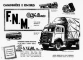 O primeiro caminhão FNM-Alfa Romeo em anúncio de jornal de junho de 1953; note, à esquerda, um Caio "Fita Azul" encarroçando um chassi FNM (fonte: Jorge A. Ferreira Jr.). 