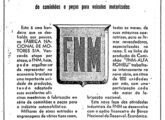 Propaganda institucional publicada em agosto de 1954 dando conta do progresso da FNM na nacionalização de seus caminhões, então alcançando a escala de 200 unidades/mês.