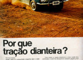 Num mercado dominado pela Volkswagen e por carros com tração traseira, a Ford chama atenção para a tração dianteira do Corcel; a publicidade é de 1970 (fonte: Jorge A. Ferreira Jr.).