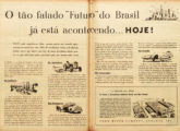 Propaganda Ford de março de 1952 exaltando o crescimento do país em todas as áreas da economia; no destaque, notícia sobre as obras de expansão da fábrica brasileira da marca.