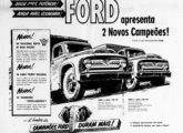 Caminhão Ford 1955 nos modelos médios F-500 e F-600; a propaganda é de março do mesmo ano.