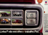 A linha F de veículos comerciais Ford em propaganda de maio de 1988.