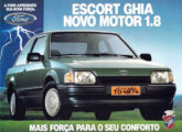 Folheto anunciando o Escort Ghia 1989 com "novo" motor 1.8 - simplesmente o 1.8 AP da Volkswagen transplantado para o carro da Ford (fonte: Jorge A. Ferreira Jr.).