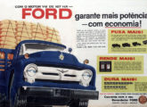 F-600 em propaganda de agosto de 1959: o logotipo em verde e amarelo registra a completa nacionalização do veículo; note o selo "Ford 40 Anos" no canto inferior direito.