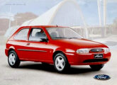 A seguir, reprodução da capa de material publicitário para a linha de automóveis 1998 da Ford: para Fiesta CLX, ... 