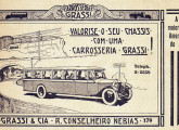 Outro anúncio do final da década de 20 mostrando um ônibus rodoviário com carroceria fechada; a essa altura a Grassi já havia se mudado do seu primeiro endereço, na Rua Barão de Itapetininga.