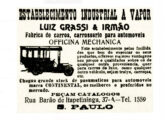 Publicidade de 1909 já anunciando a Grassi como fabricante de "carrosserie para automoveis" (fonte: Jason Vogel).