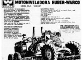 Propaganda de 1961 anunciando a motoniveladora Huber-Warco 10-D, já agregando 70% de conteúdo nacional, porém ainda tendo os órgãos mecânicos importados (fonte: Jorge A. Ferreira Jr.).