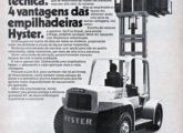 Publicidade de dezembro de 1972 para as empilhadeiras Hyster; no rodapé é mostrada a máquina da imagem anterior.