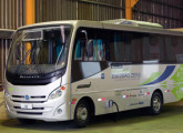 Micro-ônibus híbrido a etanol, também desenvolvido pela Itaipu em 2010; dotado de chassi Iveco e carroceria Mascarello, serviu (assim como o ônibus da foto anterior) à 40a Cúpula de Presidentes do Mercosul, em dezembro daquele ano (fonte: site blogdocaminhoneiro).