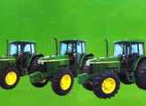 A partir da esquerda, tratores John Deere 6405, 6605 e 7505; a imagem foi retirada de uma publicidade de 2002 (fonte: Jorge A. Ferreira Jr.).