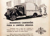 Caminhões para coleta de lixo adquiridos pela então Capital Federal e pela cidade de São Paulo são o tema deste anúncio de junho de 1948.