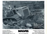 Linha de máquinas Malves, com destaque para o pesado de esteiras MD 1800, em publicidade do final de 1972.