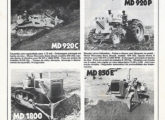 Publicidade de novembro de 1973 mostrando os quatro tratores então produzidos pela Malves; note o modelo MD 850 E, antiga versão para exportação que, com nova carroceria, ocupou o lugar do antigo MD-850 (fonte: João Luiz Knihs).