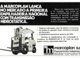 Publicidade de novembro de 1975, divulgando o lançamento das primeiras empilhadeiras nacionais com transmissão hidrostática.