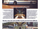 Propaganda de 1983, preparada para o lançamento do rodoviário Viaggio, orgulhosamente apresentado como "o carro mundial da Marcopolo".