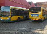 Dois outros Gran Viale portugueses da Carris, fotografados em outubro de 2021 em uma de suas garagens de Lisboa - sobre chassis MAN NL262 e Volvo B7R (foto: LEXICAR).