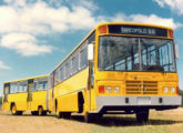 Com base na experiência com seus Romeu-e-Julieta a Marcopolo preparou este simulacro de articulado a partir de um chassi convencional Mercedes-Benz OF (fonte: site onibusbrasil).