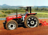 MF 255 (3 cilindros, 2,5 l e 50 cv, tração 4x2 e câmbio 4x2), apto a receber rodados especiais.