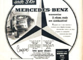 "Pague 1 km, ande 3 km": em um país dominado por caminhões com motor a gasolina, a Mercedes-Benz teve que convencer o comprador das vantagens do uso do diesel; esta propaganda é de abril de 1957.
