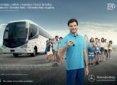 Carroceria Irizar nesta propaganda de chassis rodoviários de dezembro de 2015; no canto superior direito, o registro dos 120 anos do primeiro ônibus do planeta, produzido pela Daimler, uma das empresas fundadoras da atual Daimler Benz. 