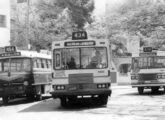Um monobloco Mercedes-Benz, um Ipanema OF e um Novo Rio OF no ponto final de suas linhas no bairro do Grajaú, Rio de Janeiro (RJ).