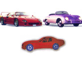 Uma seleção das muitas réplicas fabricadas pela Mufacar: Ferrari F 355, Porsche 356 Speedster e MC Viper. 